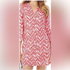 Lilly Pulitzer coral print terry cloth zip front beach dress sizes size Small